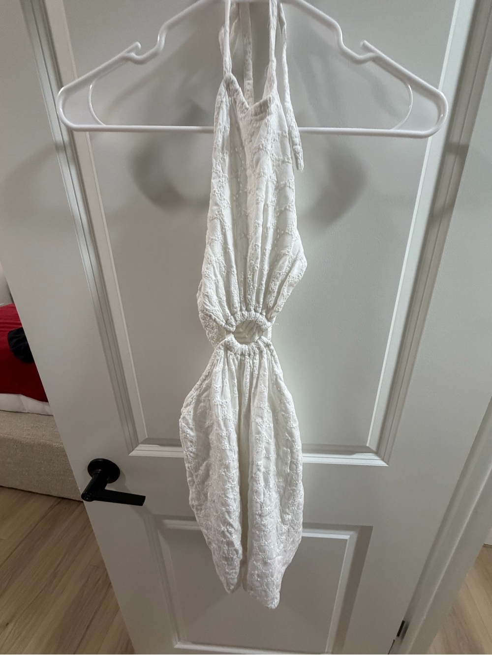 Backless White Halter Dress with Ring Detail